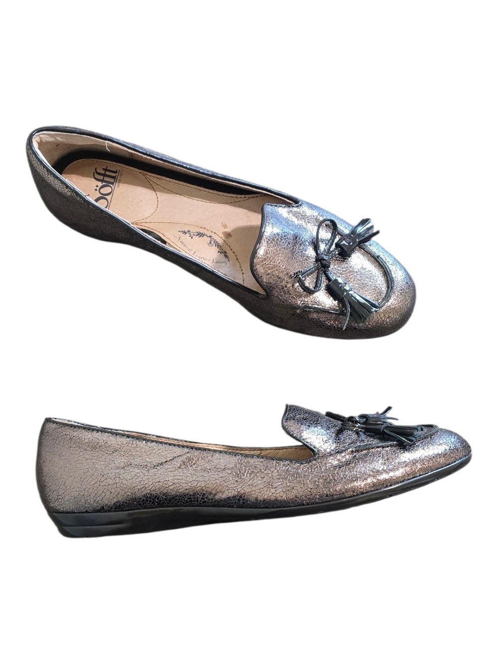 Sofft Metallic Bronze Leather Tassel Slip-On Loafers Flats Size 8.5 Office Chic